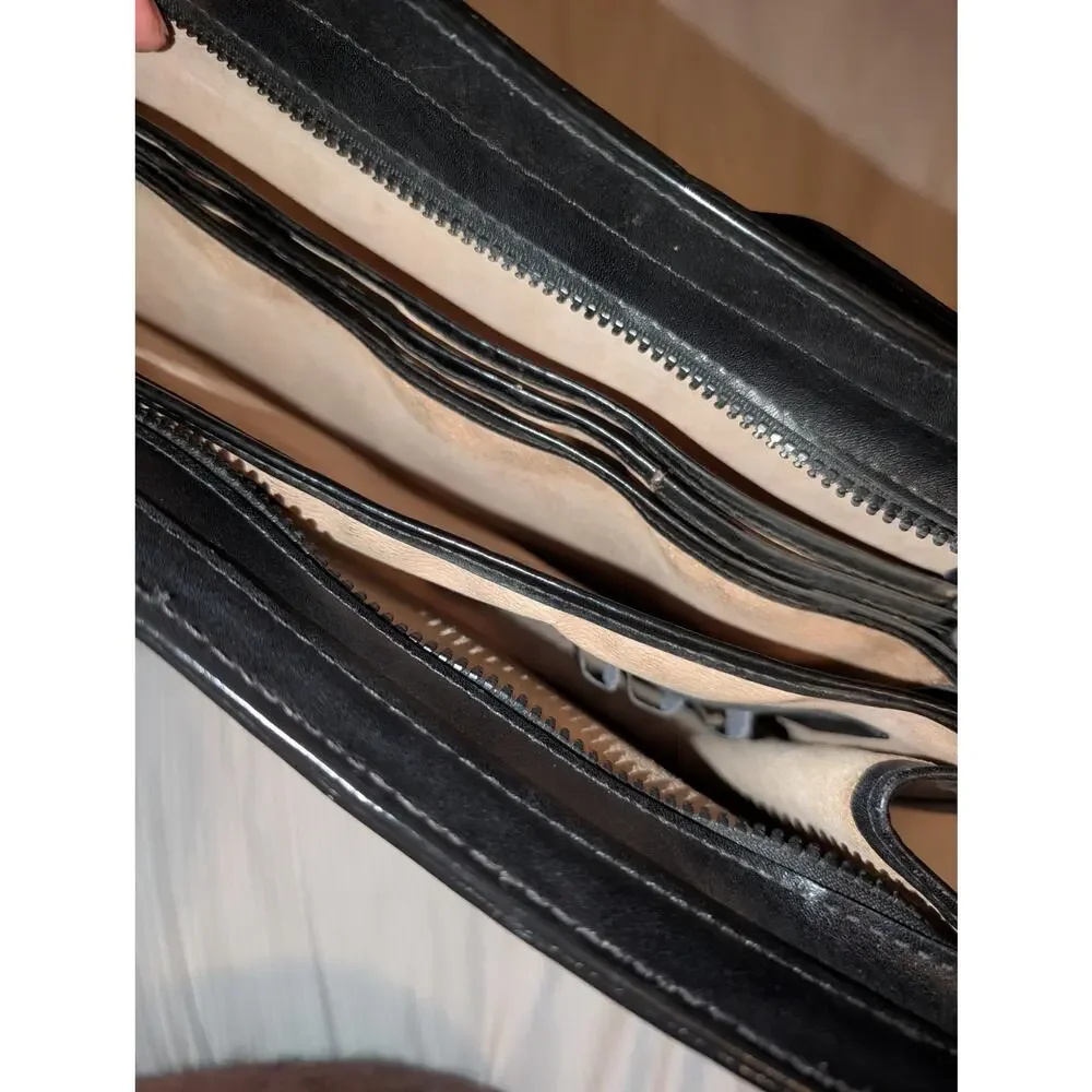 Vintage Thick Leather Attache Case Multi Compartments 17x12 Black